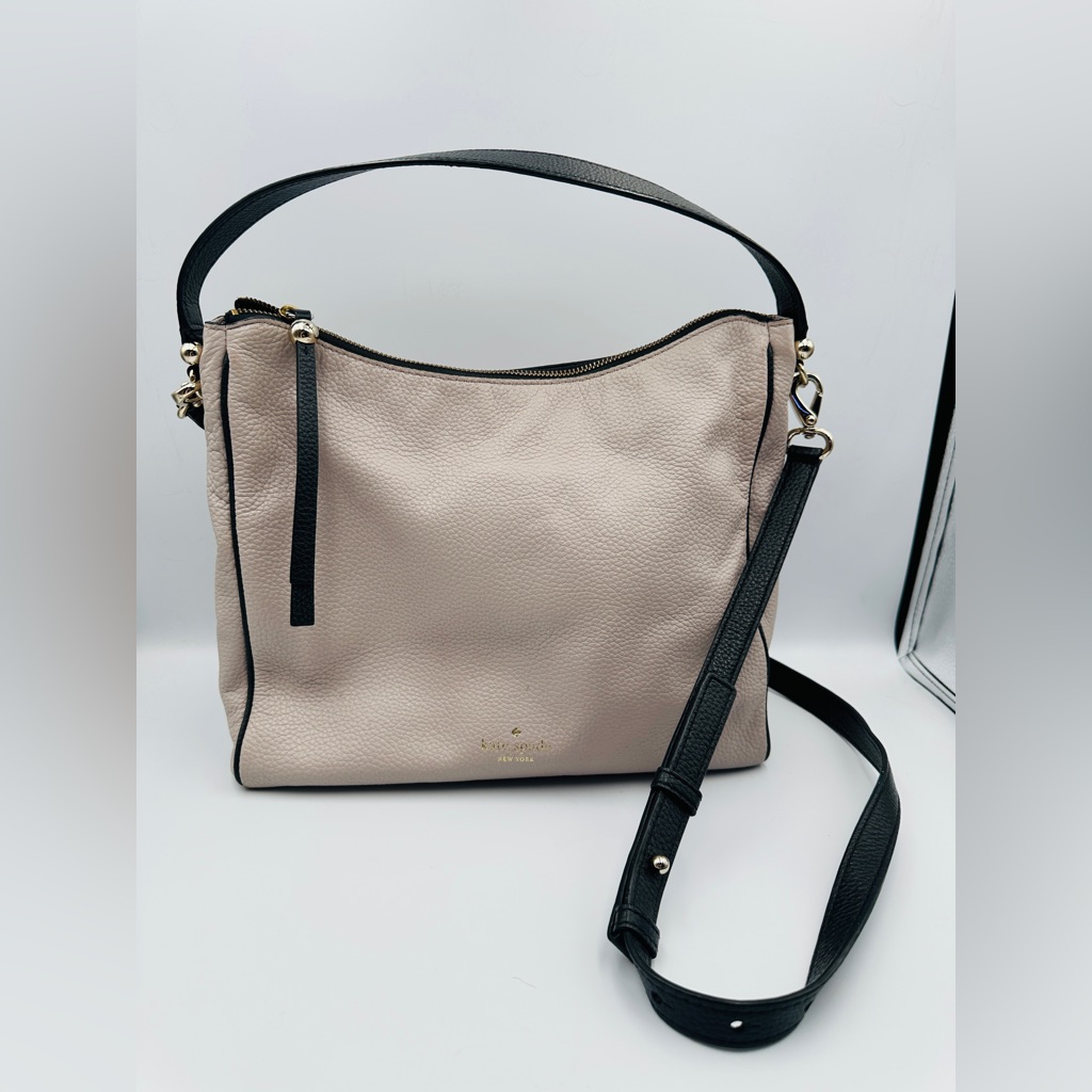 Kate Spade Charles Street Small Haven Bag Cream Pebbled Leather W/ Black Accents
